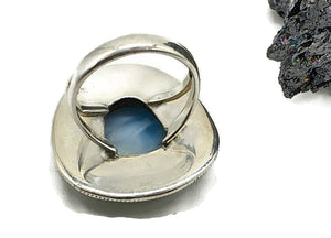 Dolphin Stone Ring, Size 7, Larimar Gemstone, Sterling Silver, Stone of Atlantis - GemzAustralia 