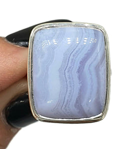 Blue Lace Agate Ring, Size 5.75, Sterling Silver, Rectangle Shaped - GemzAustralia 