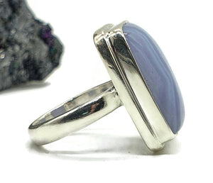 Blue Lace Agate Ring, Size 5.75, Sterling Silver, Rectangle Shaped - GemzAustralia 