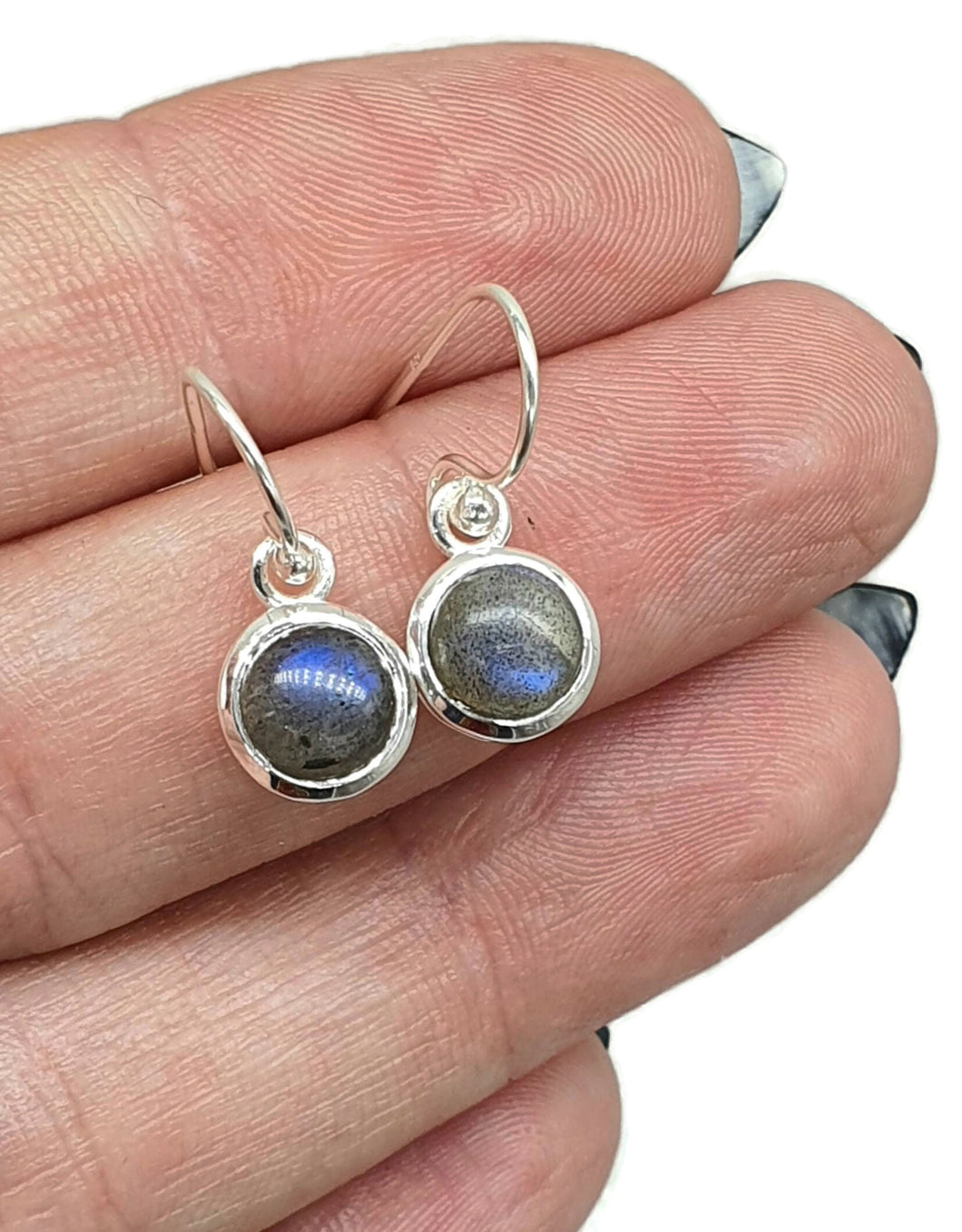 Labradorite Earrings, Round Shaped, Sterling Silver, Blue Labradorite - GemzAustralia 