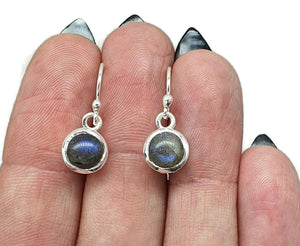 Labradorite Earrings, Round Shaped, Sterling Silver, Blue Labradorite - GemzAustralia 