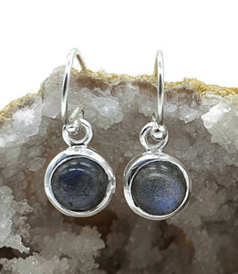 Labradorite Earrings, Round Shaped, Sterling Silver, Blue Labradorite - GemzAustralia 