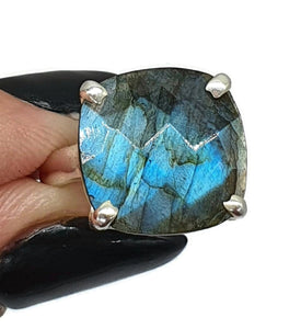 Labradorite Ring, Size 6.75, Sterling Silver, Checkerboard faceted, Square Shape - GemzAustralia 