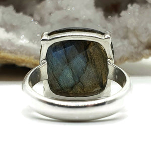 Labradorite Ring, Size 6.75, Sterling Silver, Checkerboard faceted, Square Shape - GemzAustralia 