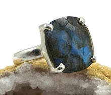 Load image into Gallery viewer, Labradorite Ring, Size 6.75, Sterling Silver, Checkerboard faceted, Square Shape - GemzAustralia 