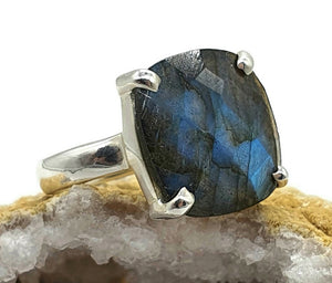 Labradorite Ring, Size 6.75, Sterling Silver, Checkerboard faceted, Square Shape - GemzAustralia 