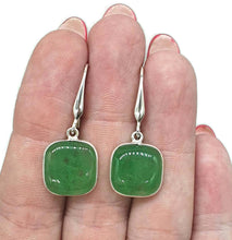 Load image into Gallery viewer, Canadian Jade Earrings, Square Cushion Shaped, Sterling Silver, British Columbia Nephrite - GemzAustralia 