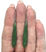 Load image into Gallery viewer, Long Drop Nephrite Jade Earrings, Sterling Silver, Deep Green Jade - GemzAustralia 