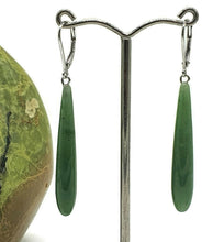 Load image into Gallery viewer, Long Drop Nephrite Jade Earrings, Sterling Silver, Deep Green Jade - GemzAustralia 