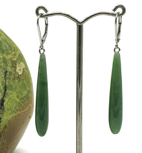 Long Drop Nephrite Jade Earrings, Sterling Silver, Deep Green Jade - GemzAustralia 