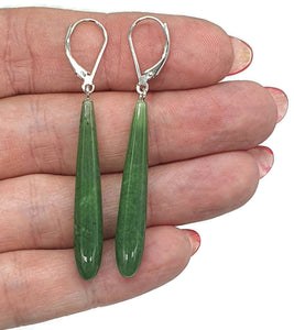 Long Drop Nephrite Jade Earrings, Sterling Silver, Deep Green Jade - GemzAustralia 