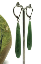 Load image into Gallery viewer, Long Drop Nephrite Jade Earrings, Sterling Silver, Deep Green Jade - GemzAustralia 