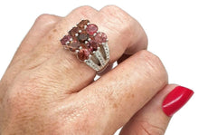 Load image into Gallery viewer, Pink Tourmaline Ring, 925 Sterling Silver, Nine stone Ring, Heart Chakra - GemzAustralia 