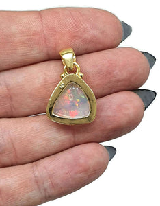Solid Ethiopian Opal Pendant, Sterling Silver, 18K Gold Plated, October Birthstone - GemzAustralia 
