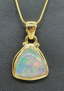 Solid Ethiopian Opal Pendant, Sterling Silver, 18K Gold Plated, October Birthstone - GemzAustralia 