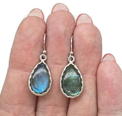 Labradorite Earrings, Sterling Silver, Blue Green Labradorite, Teardrop Shape - GemzAustralia 