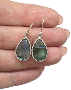 Labradorite Earrings, Sterling Silver, Blue Green Labradorite, Teardrop Shape - GemzAustralia 