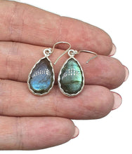 Load image into Gallery viewer, Labradorite Earrings, Sterling Silver, Blue Green Labradorite, Teardrop Shape - GemzAustralia 