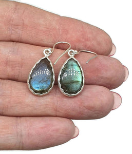 Labradorite Earrings, Sterling Silver, Blue Green Labradorite, Teardrop Shape - GemzAustralia 