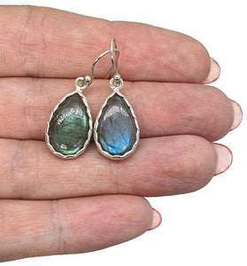 Labradorite Earrings, Sterling Silver, Blue Green Labradorite, Teardrop Shape - GemzAustralia 