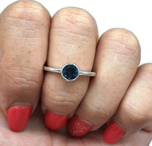 Load image into Gallery viewer, London Blue Topaz Ring, Size 8 Sterling Silver, Round Shaped Solitaire Ring - GemzAustralia 