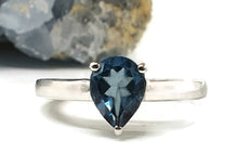 Load image into Gallery viewer, Pear Shaped London Blue Topaz Ring, Size 6, Sterling Silver, December Birthstone - GemzAustralia 