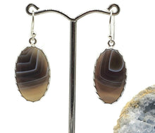 Load image into Gallery viewer, Botswana Agate Earrings, Sterling Silver, Brown, Grey &amp; White banded Gemstone - GemzAustralia 