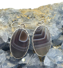 Load image into Gallery viewer, Botswana Agate Earrings, Sterling Silver, Brown, Grey &amp; White banded Gemstone - GemzAustralia 