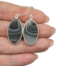 Load image into Gallery viewer, Botswana Agate Earrings, Sterling Silver, Brown, Grey &amp; White banded Gemstone - GemzAustralia 