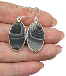 Botswana Agate Earrings, Sterling Silver, Brown, Grey & White banded Gemstone - GemzAustralia 