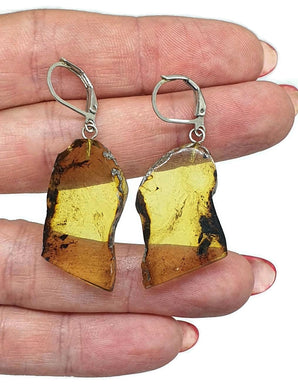 Raw Edge Amber Earrings, Mexican Chiapas Amber, Sterling Silver, 30 million years - GemzAustralia 