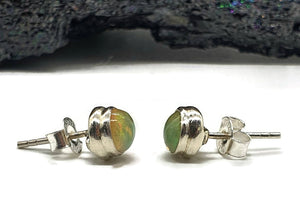 Ethiopian Opal Studs, Sterling Silver, Round Shaped, October Birthstone - GemzAustralia 