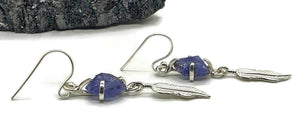 Raw Tanzanite Feather Earrings, Sterling Silver, Blue / Purple Gem, Psychic Stone - GemzAustralia 