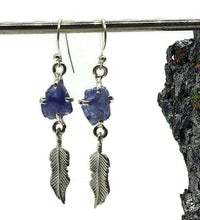 Load image into Gallery viewer, Raw Tanzanite Feather Earrings, Sterling Silver, Blue / Purple Gem, Psychic Stone - GemzAustralia 