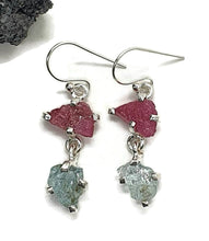 Load image into Gallery viewer, Raw Ruby &amp; Aquamarine Earrings, Sterling Silver, July and March Birthstones - GemzAustralia 