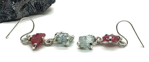 Raw Ruby & Aquamarine Earrings, Sterling Silver, July and March Birthstones - GemzAustralia 