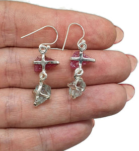 Raw Ruby & Aquamarine Earrings, Sterling Silver, July and March Birthstones - GemzAustralia 