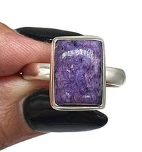 Load image into Gallery viewer, Charoite Ring, Sterling Silver, Size 11, Rectangle Shape, Swirls of Violet - GemzAustralia 