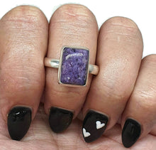 Load image into Gallery viewer, Charoite Ring, Sterling Silver, Size 11, Rectangle Shape, Swirls of Violet - GemzAustralia 