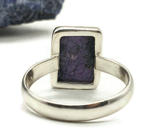 Charoite Ring, Sterling Silver, Size 11, Rectangle Shape, Swirls of Violet - GemzAustralia 