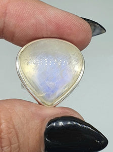 Rainbow Moonstone Ring, Size 6 3/4, Sterling Silver, Pear Shape, Psychic Protection - GemzAustralia 