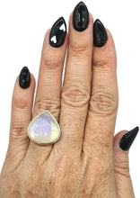 Load image into Gallery viewer, Rainbow Moonstone Ring, Size 6 3/4, Sterling Silver, Pear Shape, Psychic Protection - GemzAustralia 