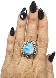 Dolphin Stone Ring, Size 7, Larimar Gemstone, Sterling Silver, Stone of Atlantis - GemzAustralia 