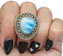 Load image into Gallery viewer, Dolphin Stone Ring, Size 7, Larimar Gemstone, Sterling Silver, Stone of Atlantis - GemzAustralia 