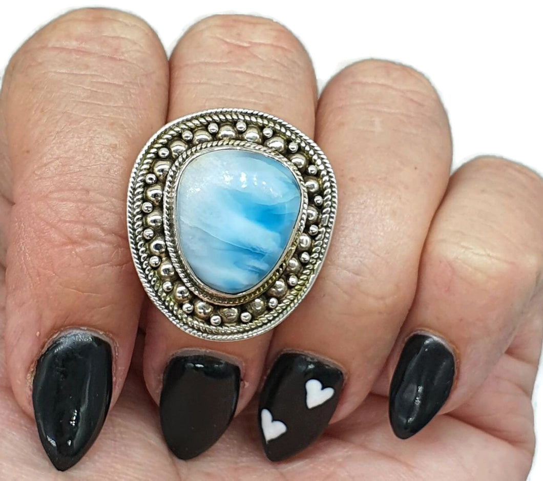 Dolphin Stone Ring, Size 7, Larimar Gemstone, Sterling Silver, Stone of Atlantis - GemzAustralia 