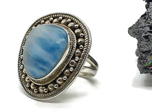 Dolphin Stone Ring, Size 7, Larimar Gemstone, Sterling Silver, Stone of Atlantis - GemzAustralia 