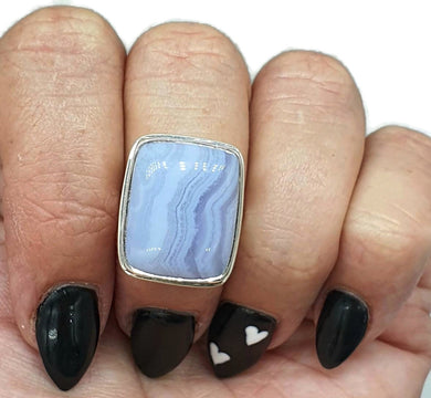 Blue Lace Agate Ring, Size 5.75, Sterling Silver, Rectangle Shaped - GemzAustralia 