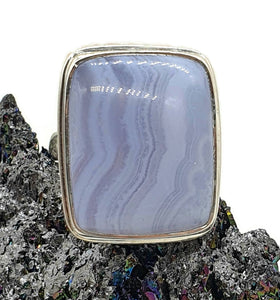 Blue Lace Agate Ring, Size 5.75, Sterling Silver, Rectangle Shaped - GemzAustralia 