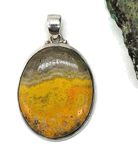 Eclipse Jasper Pendant, Bumblebee Jasper, Sterling Silver, Oval Shape - GemzAustralia 