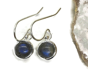 Labradorite Earrings, Round Shaped, Sterling Silver, Blue Labradorite - GemzAustralia 